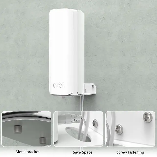 Alt view image 5 of 5 - Wall Mount Holder for NETGEAR Orbi 770/870/990 Series Tri-Band WiFi 7 Mesh Network System (RBE773,RBE873,RBE973S),Simple and Sturdy Mental Wall Mount Holder Stand Bracket by HOLACA (2 Pack)