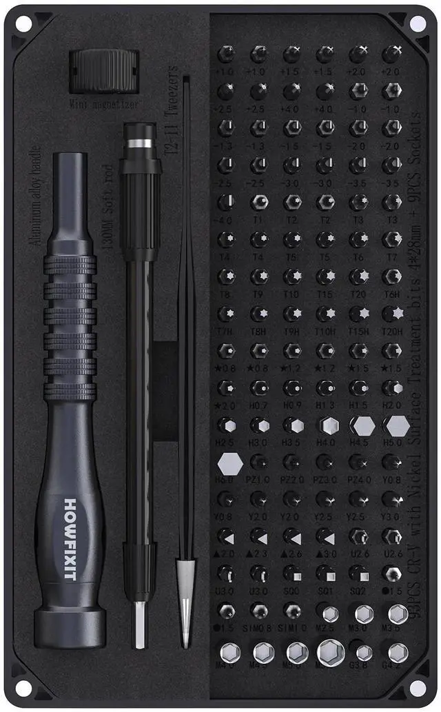 Main image of HowFixit PRO MAX 106-in-1 Screwdriver Set for Repair Electronics Disassembly Laptop, Game Console, Smartphone, iPhone, Macbook, PC, Camera, Watch etc