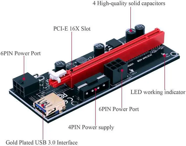 Alt view image 2 of 5 - BTBcoin PCI-E Riser 009S GPU Riser Adapter Card PCIE X1 to X16 Extender PCI-Express Riser Cable for Bitcoin Litecoin ETH Coin Mining - 6 Pack