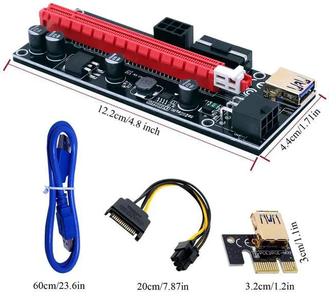 Alt view image 4 of 5 - BTBcoin PCI-E Riser 009S GPU Riser Adapter Card PCIE X1 to X16 Extender PCI-Express Riser Cable for Bitcoin Litecoin ETH Coin Mining - 6 Pack