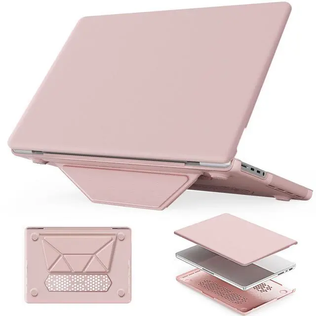 Main image of HXCASEAC Case Compatible with MacBook Pro 16 inch Case 2024 2023 2022 2021 with Foldable Stand, Anti-Scratching Protective Cover (M4 M3 M2 M1) A3186, A3403, A2991, A2780, A2485 PU Leather, Pink
