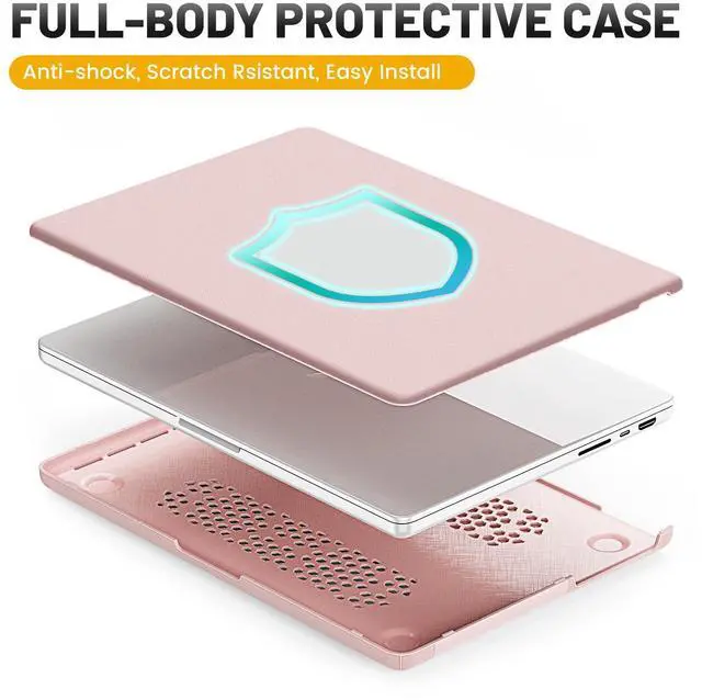 Alt view image 3 of 5 - HXCASEAC Case Compatible with MacBook Pro 16 inch Case 2024 2023 2022 2021 with Foldable Stand, Anti-Scratching Protective Cover (M4 M3 M2 M1) A3186, A3403, A2991, A2780, A2485 PU Leather, Pink