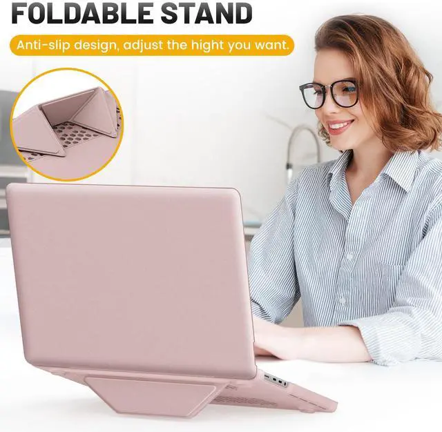 Alt view image 5 of 5 - HXCASEAC Case Compatible with MacBook Pro 16 inch Case 2024 2023 2022 2021 with Foldable Stand, Anti-Scratching Protective Cover (M4 M3 M2 M1) A3186, A3403, A2991, A2780, A2485 PU Leather, Pink