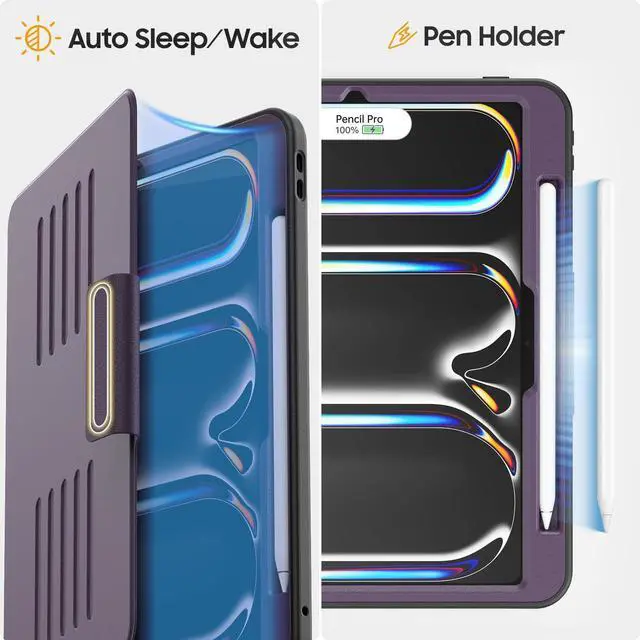 Alt view image 2 of 5 - HXCASEAC Cover for iPad Pro 11 inch 5th Generation Case 2024 (M4), with 7 Angles Magnetic Stand & Pencil Holder & Strong Magnets Support Stick to Fridge (A2836 / A2837 / A3006) Pro11 5th Gen - Purple