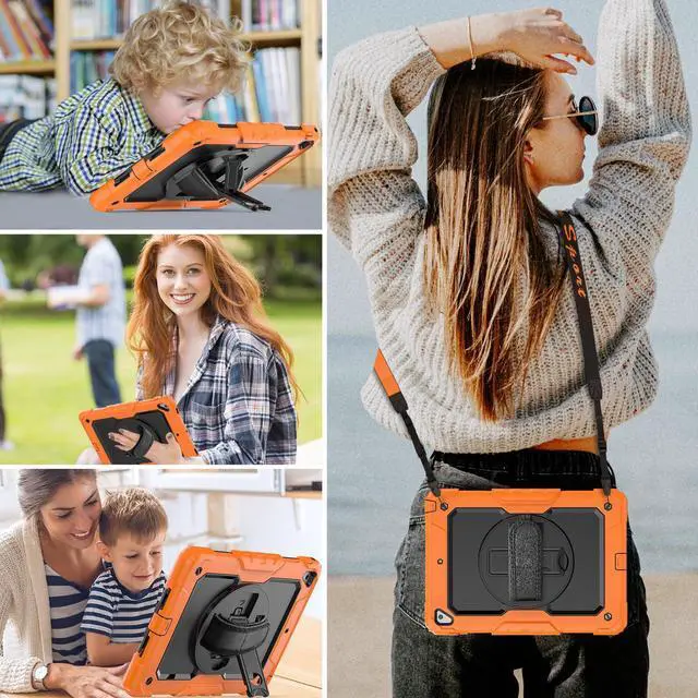 Alt view image 3 of 5 - HXCASEAC Case for iPad Pro 9.7, Air 2, 9.7 inch 6th/5th Gen 2018/2017/2016/2014 with Screen Protector/Pencil Holder/ 360 Rotating Hand Strap Stand, Full Body Protective Cover for iPad 9.7 - Orange