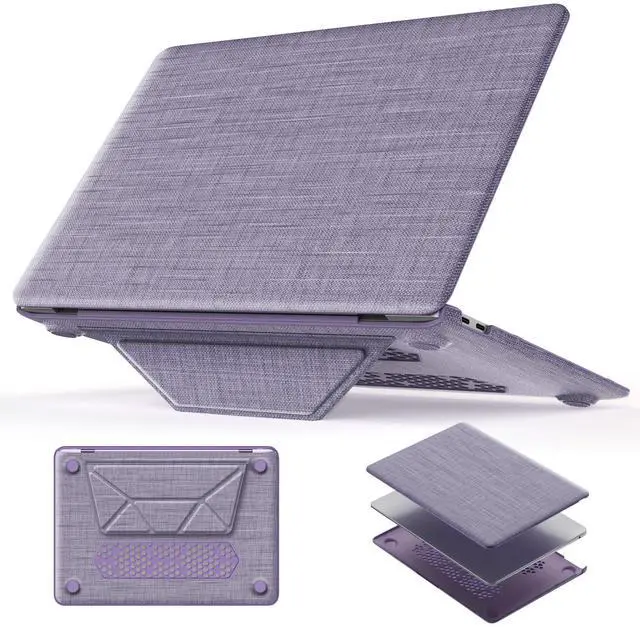 Main image of HXCASEAC Case Compatible with MacBook Air 13 inch Case 2020 2018 with Foldable Stand, Anti-Scratching Protective Hard Shell Cover for A2337, A2179, A1932 Fabric, Purple