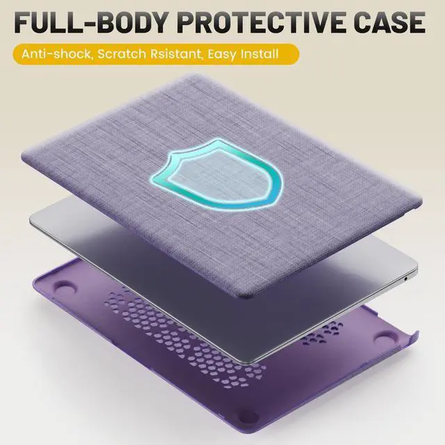 Alt view image 3 of 5 - HXCASEAC Case Compatible with MacBook Air 13 inch Case 2020 2018 with Foldable Stand, Anti-Scratching Protective Hard Shell Cover for A2337, A2179, A1932 Fabric, Purple