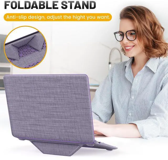 Alt view image 5 of 5 - HXCASEAC Case Compatible with MacBook Air 13 inch Case 2020 2018 with Foldable Stand, Anti-Scratching Protective Hard Shell Cover for A2337, A2179, A1932 Fabric, Purple