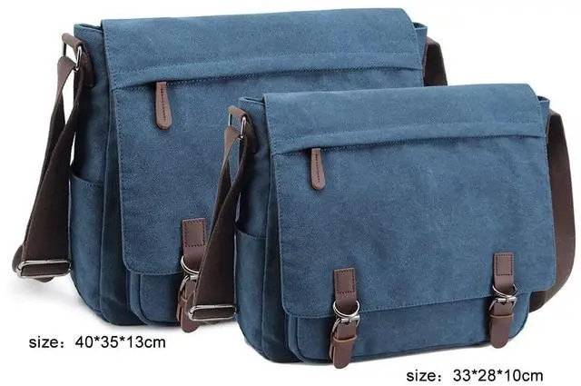 Alt view image 2 of 5 - Messenger Bag for Men and Women, Retro Canvas Shoulder Bag Satchel For College fit 13.3 Inch Laptop (Dark Blue)