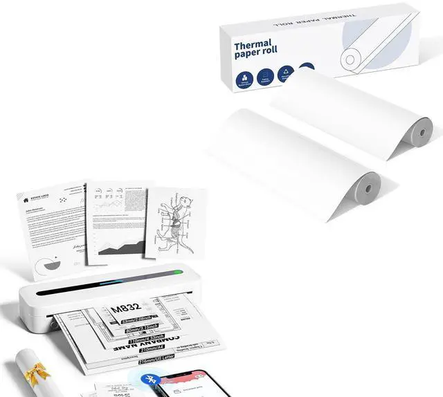 Main image of ItriAce M832 Portable Printer, 300DPI Wireless Bluetooth Thermal Printer, Support Multi-Size Thermal Paper, with Continuous Thermal Paper 2 Rolls