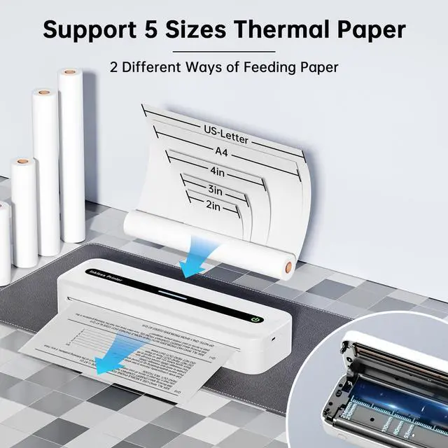 Alt view image 2 of 5 - ItriAce M832 Portable Printer, 300DPI Wireless Bluetooth Thermal Printer, Support Multi-Size Thermal Paper, with Continuous Thermal Paper 2 Rolls