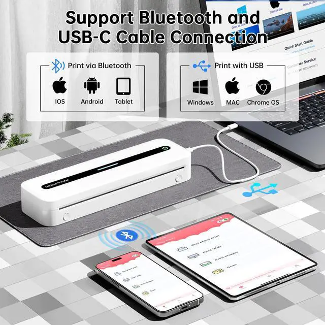 Alt view image 3 of 5 - ItriAce M832 Portable Printer, 300DPI Wireless Bluetooth Thermal Printer, Support Multi-Size Thermal Paper, with Continuous Thermal Paper 2 Rolls