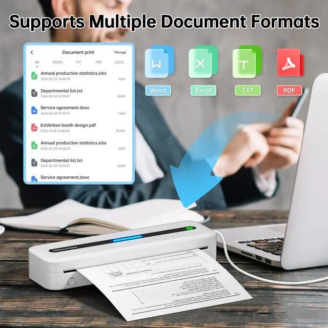 Alt view image 5 of 5 - ItriAce M832 Portable Printer, 300DPI Wireless Bluetooth Thermal Printer, Support Multi-Size Thermal Paper, with Continuous Thermal Paper 2 Rolls