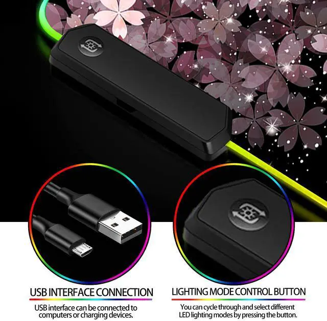 Alt view image 4 of 5 - JIANG100 RGB Japanese Cherry Blossom Gaming Desk Mat, Computer Keyboard Large Extended Flowers LED Mouse Pad for Office and Home, 31.5x11.8 Inches, XL, Black