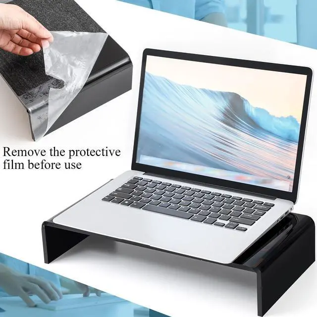 Alt view image 3 of 5 - Jetec 2 Pcs Acrylic Monitor Stand Desktop Video Acrylic Monitor Riser Desk Shelf Computer Stand for Laptop TV Computer Screen Desk Organizer Teacher's Day Supplies (Black, 12 x 8 x 3 Inch)