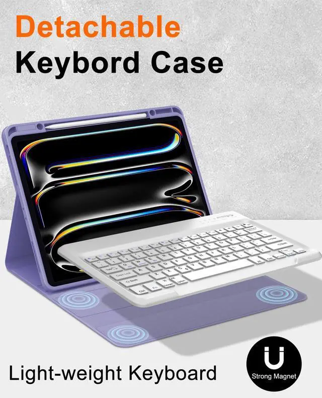 Alt view image 3 of 5 - JADEMALL for New iPad Pro 13 inch Case with Keyboard (M4) 2024, Magnetic Bluetooth Keyboard, Detachable iPad Keyboard Case with Pencil Holder, Auto Sleep/Wake for iPad Pro 13 inch Case 2024, Purple