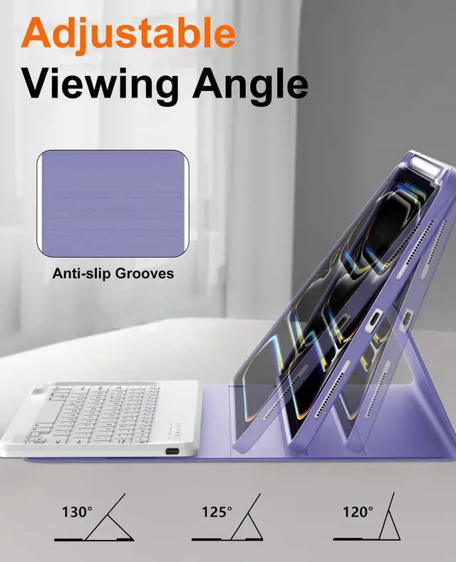 Alt view image 4 of 5 - JADEMALL for New iPad Pro 13 inch Case with Keyboard (M4) 2024, Magnetic Bluetooth Keyboard, Detachable iPad Keyboard Case with Pencil Holder, Auto Sleep/Wake for iPad Pro 13 inch Case 2024, Purple