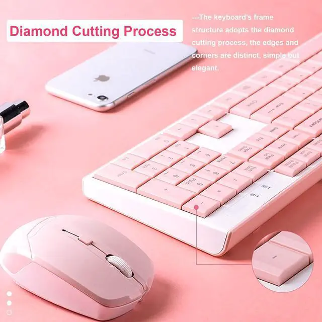 Alt view image 4 of 5 - Wireless Keyboard Mouse Combo, Full Sized 2.4G Cordless Keyboard with Silent Chocolate Keys Multimedia, Ultra-Thin Cute Keyboard and 1600dpi Mouse Set for Computer PC Laptop (Pink)