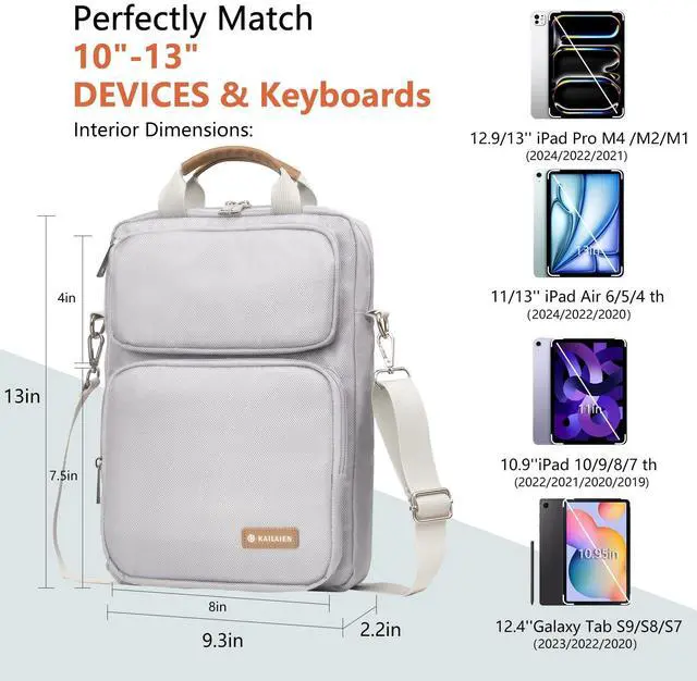 Alt view image 2 of 5 - Kailaien 10-13 Inch Tablet Sleeve Bag, Ipad Bag for 13 In/11 in New iPad Pro M4 & 13 in Air M2 2024,iPad Pro 12.9 M2&M1,Ipad 10.9,Galaxy Tab S8+/S9+ 12.4,with Removable Shoulder Strap(Silver)