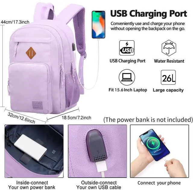 Alt view image 3 of 5 - KEOFID Classic Travel backpack for Men and Women, Anti Theft Laptop Backpack with USB Charging Port for Work, Large Bag for College, Water Resistent(Purple)