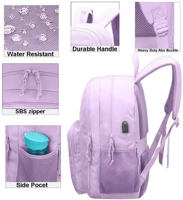 Alt view image 4 of 5 - KEOFID Classic Travel backpack for Men and Women, Anti Theft Laptop Backpack with USB Charging Port for Work, Large Bag for College, Water Resistent(Purple)