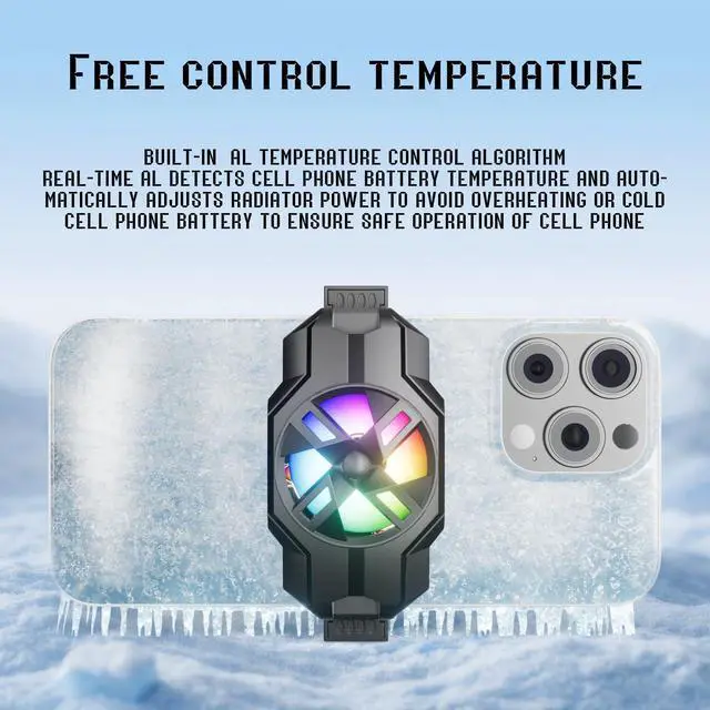 Alt view image 2 of 5 - KenKe Phone Cooler for Gaming, Portable & Lightweight Mobile Phone Cooling Fan Compatible with iPhones/Android Phone Width from 4.5 to 7 Inch, Cellphone Radiator with RGB Backlight for Live Streaming