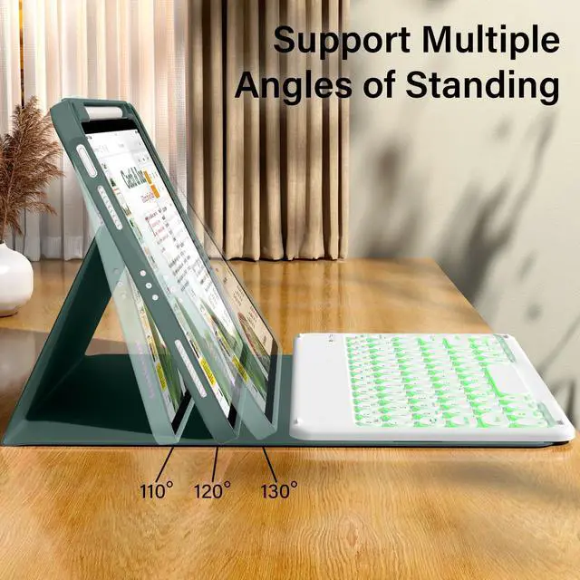 Alt view image 4 of 5 - kenke for iPad 11/10th Gen Case with Keyboard 11/10.9 inch 2025 A16/2022, Detachable Wireless Bluetooth Keyboard Case with Left Side Pencil Holder, Backlit White Circular Keycaps (Dark Green