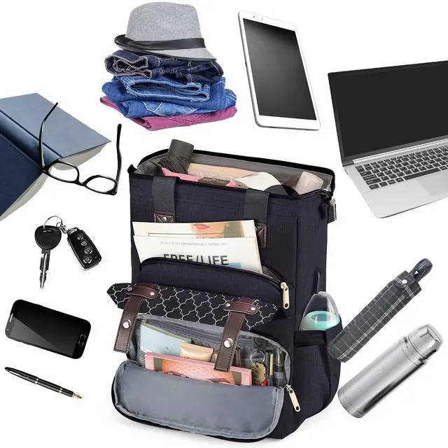 Alt view image 3 of 5 - Kuosdaz Backpack for Women, School Backpacks for Teen Girls, Large Wide Open Backpack with USB Charging Port, 15.6 Inch Work Laptop Backpack, Black