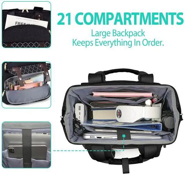 Alt view image 2 of 5 - Kuosdaz Backpack for Women, School Backpacks for Teen Girls, Large Wide Open Backpack with USB Charging Port, 15.6 Inch Work Laptop Backpack, Black