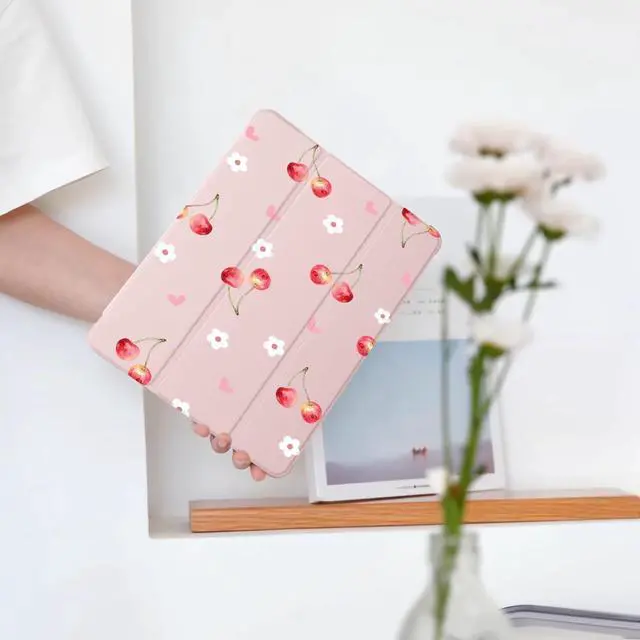 Alt view image 2 of 5 - Cute Cherry Floral Heart for iPad Air 11 Inch Case 7th/6th Generation (M3/M2) 2025 2024 with Pencil Holder, Auto Sleep/Wake, Pink Leather Soft TPU Back Cover