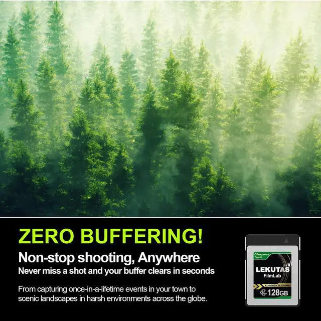 Alt view image 3 of 5 - LEKUTAS 128GB CFexpress Type B Memory Card, R1600MB/s W1000MB/s CFX xqd Cards Type B for Cameras 8K RAW, Compatible with Nikon Z6/Z7/D6, Canon EOS-1DXMark III/EOS-R5, Panasonic S1/S1R, DJI Ronin 4D