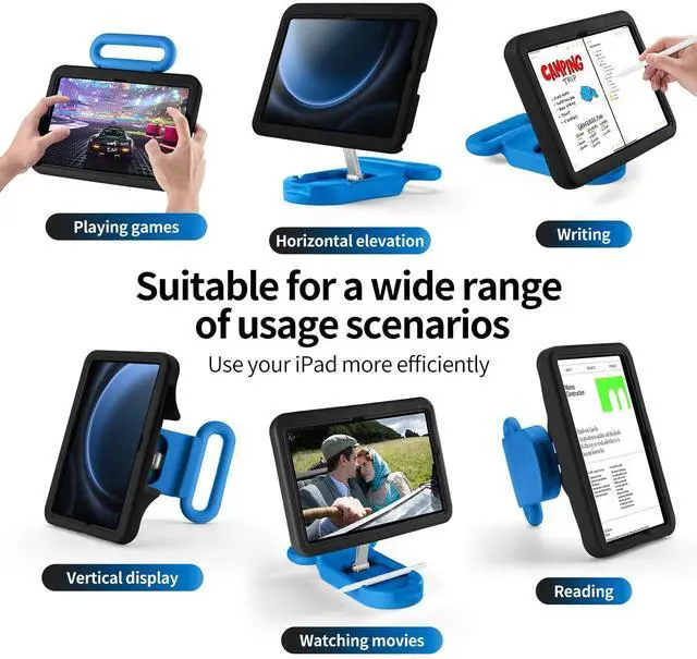 Alt view image 3 of 5 - Kids Case for Samsung Galaxy Tab A9+ / A9 Plus 11'' 2023 (SM-X210/X216/X218),Adjustable Portrait/Landscape Stand/Drop Proof with Handle,Child Friendly Case for Samsung Tab A9+ Case 11 Inch (Blackblue)
