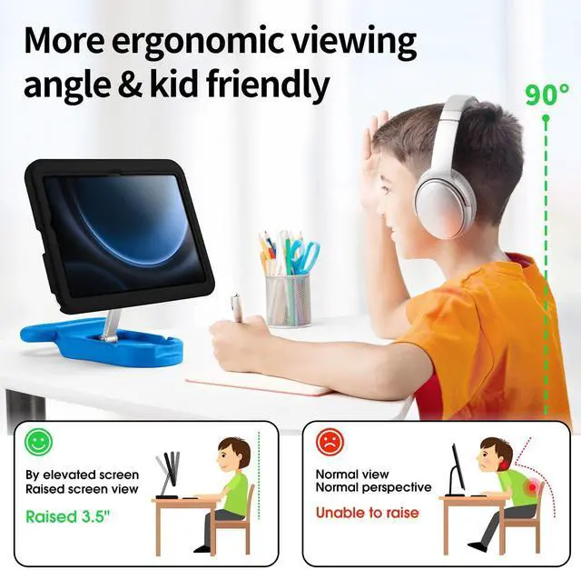 Alt view image 4 of 5 - Kids Case for Samsung Galaxy Tab A9+ / A9 Plus 11'' 2023 (SM-X210/X216/X218),Adjustable Portrait/Landscape Stand/Drop Proof with Handle,Child Friendly Case for Samsung Tab A9+ Case 11 Inch (Blackblue)