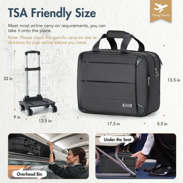 Alt view image 2 of 5 - Lekebobor Rolling Laptop Bag - Wheeled Briefcase for Women/Men, Fits Up to 15.6Inch Laptops, Water Resistant for Travel, Work & Business (Grey)