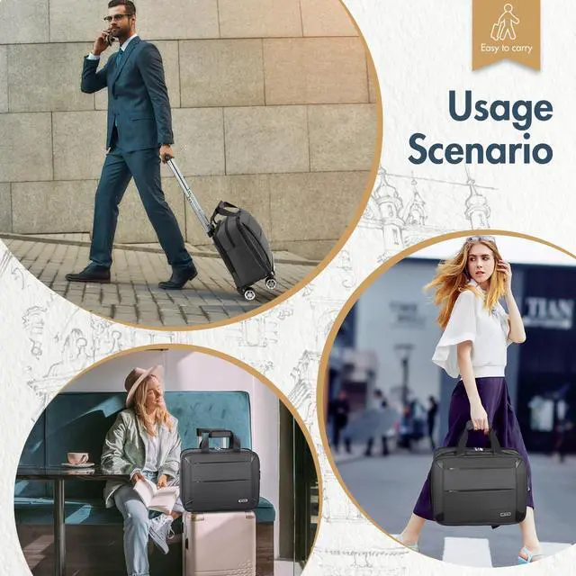 Alt view image 3 of 5 - Lekebobor Rolling Laptop Bag - Wheeled Briefcase for Women/Men, Fits Up to 15.6Inch Laptops, Water Resistant for Travel, Work & Business (Grey)