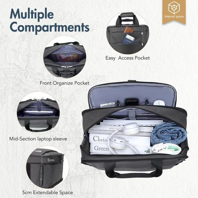 Alt view image 5 of 5 - Lekebobor Rolling Laptop Bag - Wheeled Briefcase for Women/Men, Fits Up to 15.6Inch Laptops, Water Resistant for Travel, Work & Business (Grey)