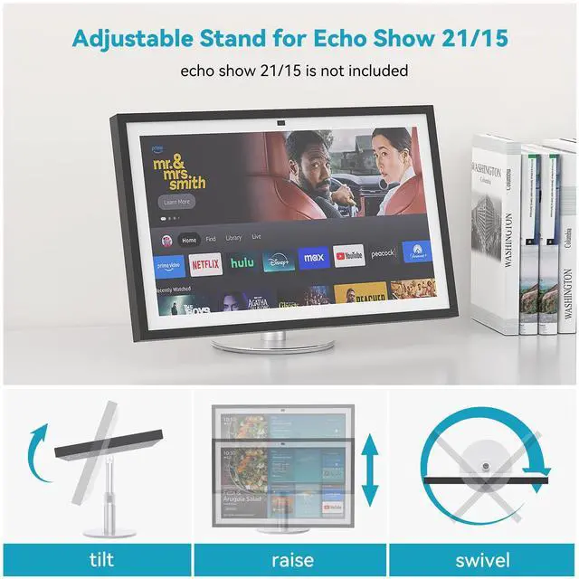 Alt view image 2 of 5 - Letlar Adjustable Stand for Show 21, Show 15 (1st, 2nd Gen) - Rotatable, Tiltable, Height Adjustable - Silver Aluminum Tabletop Gimbal Stand