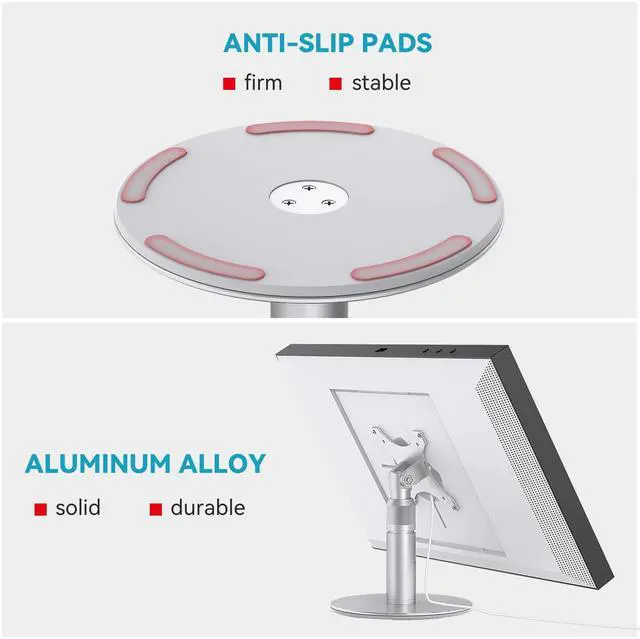 Alt view image 3 of 5 - Letlar Adjustable Stand for Show 21, Show 15 (1st, 2nd Gen) - Rotatable, Tiltable, Height Adjustable - Silver Aluminum Tabletop Gimbal Stand
