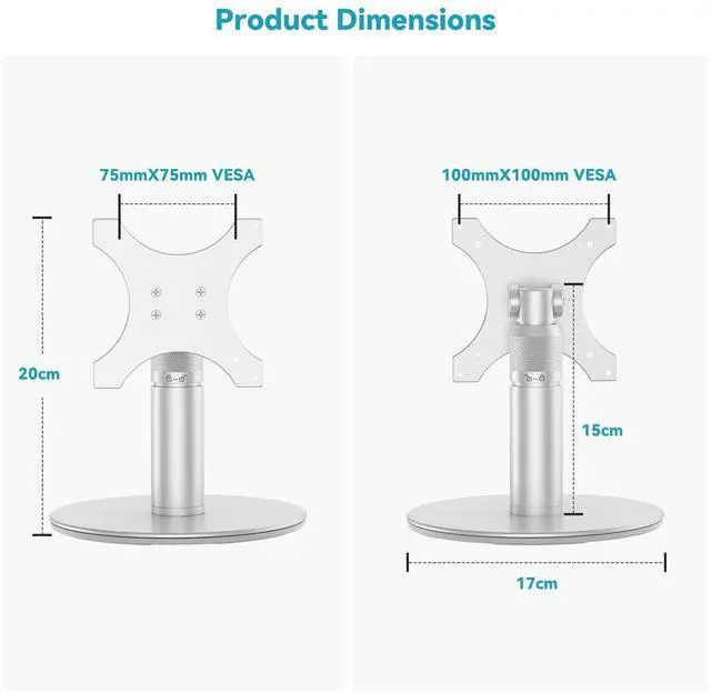 Alt view image 5 of 5 - Letlar Adjustable Stand for Show 21, Show 15 (1st, 2nd Gen) - Rotatable, Tiltable, Height Adjustable - Silver Aluminum Tabletop Gimbal Stand
