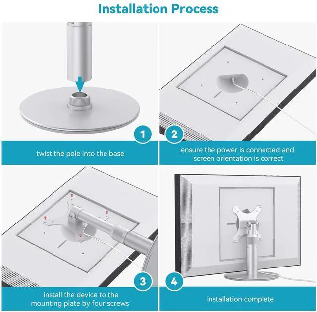 Alt view image 4 of 5 - Letlar Adjustable Stand for Show 21, Show 15 (1st, 2nd Gen) - Rotatable, Tiltable, Height Adjustable - Silver Aluminum Tabletop Gimbal Stand