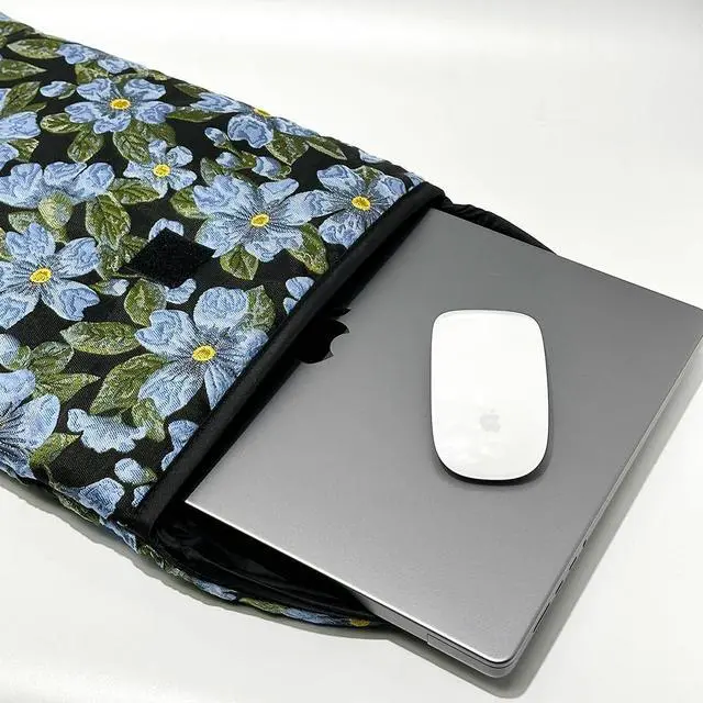 Alt view image 4 of 5 - Puffy Laptop Sleeve 15-16 Inch Blue Flower, Protective Carrying Case for Men and Women, Cute Case Bag Compatible with 15 Inch and 16 Inch Laptops, for MacBook Air M2 M1, Asus/Dell Xps/Lenovo in Cover