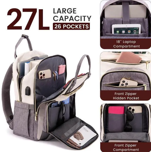 Alt view image 3 of 5 - LOVEVOOK Laptop Backpack Women,Large Capacity 18.4 inch Laptop Bag Travel Backpack for Women,Computer Work College Teacher Backpacks with USB Port,Waterproof Personal Item Backpack Casual Daypack