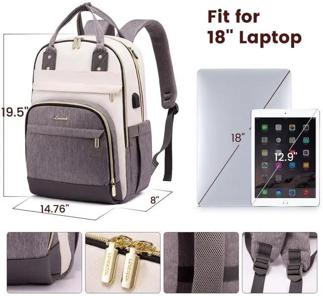 Alt view image 4 of 5 - LOVEVOOK Laptop Backpack Women,Large Capacity 18.4 inch Laptop Bag Travel Backpack for Women,Computer Work College Teacher Backpacks with USB Port,Waterproof Personal Item Backpack Casual Daypack