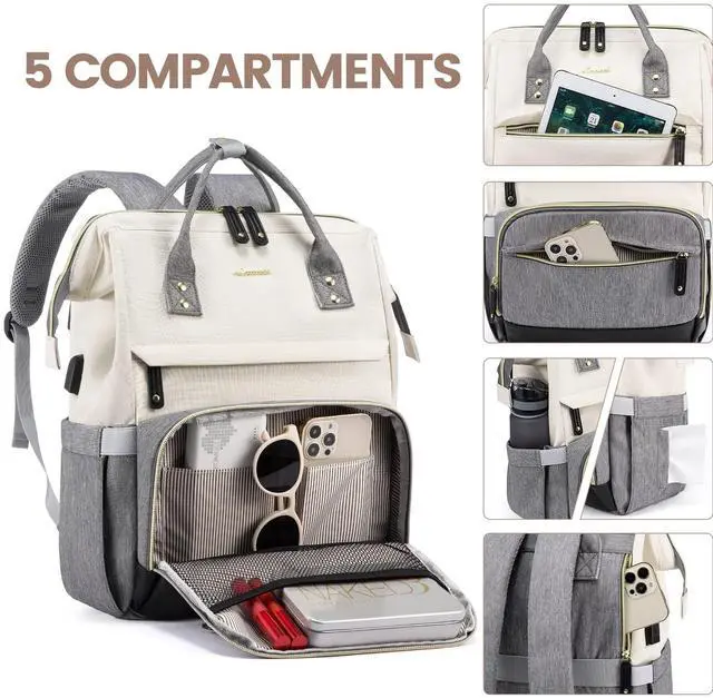 Alt view image 3 of 5 - LOVEVOOK Laptop Backpack for Women, 15.6 Inch Work Business Backpacks Purse with USB Port, Large Capacity Nurse Bag College Bookbag for School, Waterproof Casual Daypack for Travel