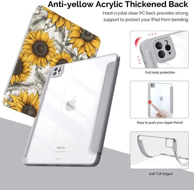 Alt view image 4 of 5 - Cute Sunflower for iPad Pro 12.9 Inch Case 5th/6th Generation 2022/2021/2020 with Pencil Holder, Foldable Leather Cover Case, Support Auto Sleep Wake