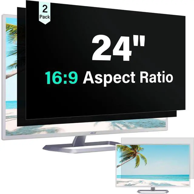 Main image of 2 Pack Monitor Privacy Screen 24 Inch 16:9 Aspect Ratio 24in Computer Screen Privacy Shield Blue Light Blocker Anti-Glare Eye Strain Filter, Removable Anti Spy Film Desktop Security Private Cover