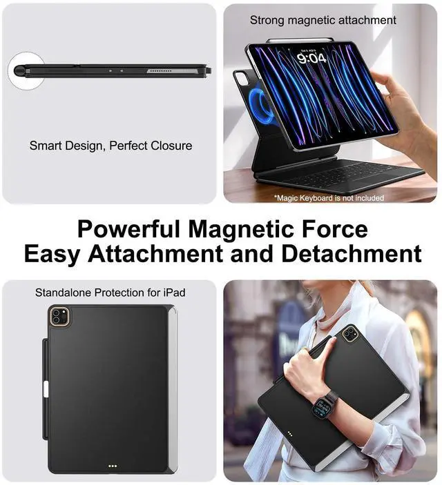 Alt view image 5 of 5 - Magic-Keyboard Compatible Case for iPad Pro-12.9 - Cases with Pencil Holder & Screen Protector for SmartKeyboard Folio 6th/5th Generation Pro 12.9, Ultra-Thin and Slim (Keyboard Not Included), Black