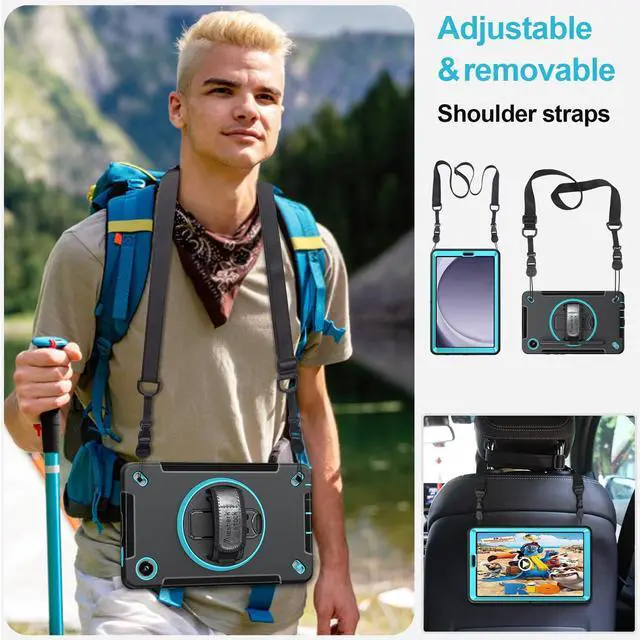 Alt view image 4 of 5 - Case for Galaxy Tab A9 Plus 5G 2023: Heavy Duty TPU Cover for Samsung Tablet A9+ 11 Inch with Stand - Handle - Shoulder Strap -S-Pen Holder- Mint Green