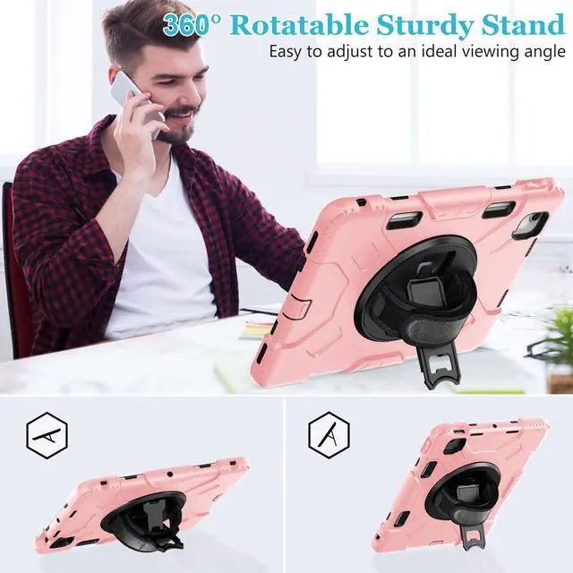 Alt view image 3 of 5 - Case for iPad Air 11 M3 2025 & M2 2024: Cover for iPad Air 5th & 4th Generation 10.9 Inch (2020/2022) with Screen Protector- Stand- Handle- Shoulder Strap- Pencil Holder- Rose Gold