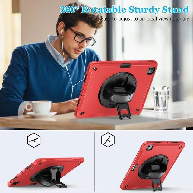 Alt view image 3 of 5 - Case for iPad Pro 13 Inch 7th Generation 2024: Military Grade Cover for iPad Pro 13" (M4) W/Screen Protector - Stand - Handle - Shoulder Strap - Pencil Holder- Red